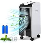 KOTEK Evaporative Cooler, 3-in-1 Portable Air Cooler w/Fan & Humidifier, 3 Wind Speeds, Bladeless Evaporative Air Cooler w/4 Casters, 2 Ice Boxes for Home & Office