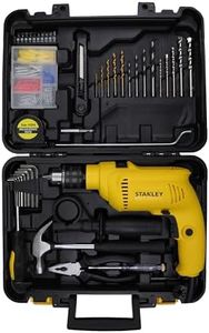 STANLEY SDH600KP 600W 13mm Corded Hammer Drill Machine & Hand Tool Kit for Home, DIY & Professional Use (120-Pieces) - Includes Hammer Drill, Hammer & Measuring Tape, 1 Year Warranty, YELLOW & BLACK