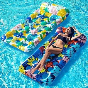 Pool Floats Raft - 2 Pack Oversized Pool Floats Lounge Adult Size, 71.65" x 34.3", Inflatable Pool Float with Headrest, Ultra-Comfort Cooling Inflatable Pool Floats for Adults