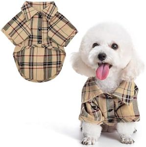 PUPTECK Plaid Dog Shirt, Cute Puppy Cat Polo T-Shirt, Soft Pet Clothes Boy Girl Outfit for Small Medium Dogs, Costume S