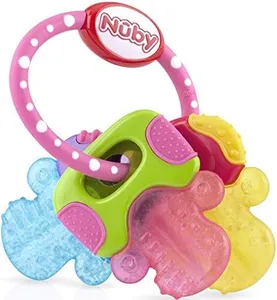 Nuby Ice Gel Teether Keys - Silicone Soothing Baby Teether Toys for Infants - Gentle for Sore Gums Colorful and Fun Toys - Safe and Durable Infant Baby Teething Toy - Pink