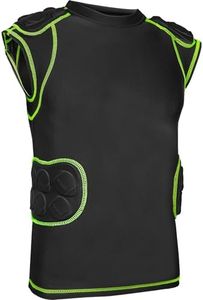 Exxact Sports Defender Adult Padded Football Shirt - Football Rib Protector with Shoulder & Spine Football Pads, 5-Pad Football Compression Shirt (Black, Adult Small)