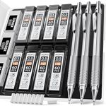 Nicpro 0.5 mm Mechanical Pencils Set with Case, 3 Metal Automatic Retractable pencil With 6 Tubes HB Lead Refills, 3 Erasers Propelling Pencils For School Engineer Writing, Drawing, Sketching, Silver