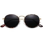 SOJOS Small Round Polarized Sunglasses for Women Men Classic Vintage Retro Frame UV Protection SJ1014 with Tortoise Frame/Grey Lens
