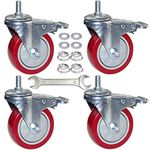 DICASAL 4 Inch Heavy Duty Stem Casters 360 Degree Swivel Thread Wheels with Metric Size M12-1.75 Screw Bolt Double Locking Brake Castor Wheel Load Capacity Upto 1200 Lbs Pack of Four