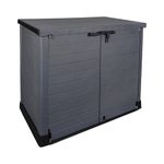 Duramax Cedargrain StoreAway 1200L Plastic Garden Storage Shed/ Flat Lid, Outdoor Storage, Wheelie bin box, Durable Construction– Ideal for Tools, Bikes, BBQs & 2x 240L Bins, 145x85x125 cm, Grey