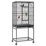 VIVOHOME 54 Inch Wrought Iron Large Bird Flight Cage with Rolling Stand for Parakeets Canaries Cockatiels Lovebirds Conures, Black