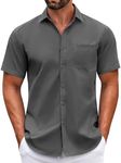 COOFANDY Mens Short Sleeve Button Down Shirts Wrinkle Free No Tuck Shirts Vacation Wedding Shirt Dark Grey