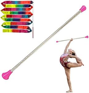 Dasiyoki 26-inch Twirling Baton Spinning Dance Baton Metal Rhythmic Gymnastics Conducting Batons for Child in Majorette-Complete with 1 Dance Ribbon Rainbow Streamer (Pink,1 Pack)