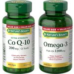 Nature's Bounty Co Q10 Extra Strength (200mg) and Fish Oil (1200mg) Supplement Bundle