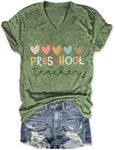 Preschool Teacher Shirt for Women Teacher Back to School T-Shirt Funny Letter Printed Tees Casual Short Sleeve Tops
