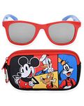 Mickey Mouse Kids Sunglasses with Kids Glasses Case, Protective Toddler Sunglasses, Red
