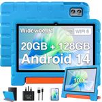 ZIOVO Tablet 10 Inch Android 14 Kids Tablet, 20GB RAM+128GB ROM(TF 1TB) Tablets, WiFi 6 Tablet PC, Widevine L1/Octa-Core/BT 5.0/8+5 MP/6000mAh/Widget, Tablet with EVA Case - Blue