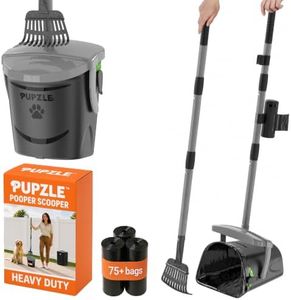 Pupzle Dog Pooper Scooper with Bag Attachment, 40" Long Handle Pooper Scooper for Large Dogs, Dog Poop Scoop for Yard, Large Capacity Swivel Bin and Rake with 25 Refill Bags for Dogs