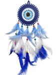 Varenyam Car Mirror Hanging Accessories, Handmade Dream Catcher for Car, Home, Gift, Wall Hanging, Wind Chime, Car Decoration Accessories, Handmade Home Décor Hangings for Positivity (Evil Eye Blue)