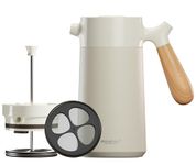 Heemburg French Press Coffee Maker Cafetiere Thermo Double Wall Insulated Vacuum Stainless Steel Manual Brewer (White)