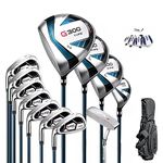 PGM Men's Left Handed Complete Golf Club Sets - 12 Pieces - 3 Wood (#1,3,5), 1 Hybrid (#4H), 6 Irons(#5,6,7,8,9,PW), 1 Sand Wedge (55°), 1 Putter - Golf Stand Bag - Titanium Club Head, Graptlite Shaft