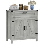 HOMCOM Sideboard Buffet Cabinet, Farmhouse Kitchen Storage Cabinet with 2 Rustic Barn Doors and Drawer, Grey