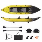 GYMAX Inflatable Kayak, 12.5Ft 230KG Tandem Kayak with 2 Aluminum Paddles, 2 Padded Seats, Footrests, 2 Fins, Hand Pump, Carry Bag & Repair Kit, 2 Person Fishing Touring Boat for Adults Youth (Yellow)