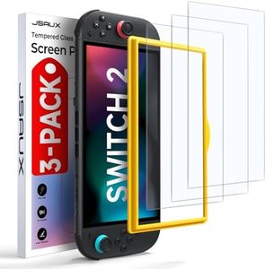 JSAUX 3-Pack Screen Protector for Nintendo Switch 2 (2025), Ultra HD Glass Protector 9H Hardness Easy to Install with Guiding Frame Scratch Resistant Tempered Glass