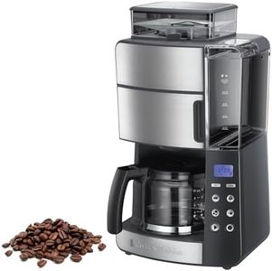 Russell Hobbs Grind & Brew Coffee Maker [Programmable, WhirlTech Technology - Optimal Extraction & Flavouring] Grind & Brew (10 cups, 1.25L glass jug, built-in bean mill) Filter coffee maker 25610-56