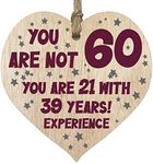 60th Birthday Gift For Women Men Wooden Heart Plaque, Light Wood Sign Keepsake, Happy Birthday Mum, Grandma, Dad, Husband, Wife, Uncle, Mum Gifts From Son, Nan, Grandad Birthday Present