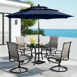 MFSTUDIO 6-Piece Patio Dining Set with Umbrella,Outdoor Metal Furniture Set with 4 Sling Dining Swivel Padded Chairs,1 x 42 Round Metal Table and 1 x 10ft 3 Tiers Umbrella (Navy)
