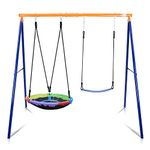 Swing Set for Backyard, 440lbs Swing Set with Heavy-Duty A-Frame Metal Outdoor Swing Stand, 1 Saucer Swing Seat & 1 Belt Swings Seat