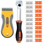 Outtshop Hob Scraper Tool, 2Pcs Oven Scraper Tool Non Scratch Glass Scraper with 20 Metal Blades and 20 Plastic Blades, Cleaning Scraper for Removing Window Decals Wallpaper Labels