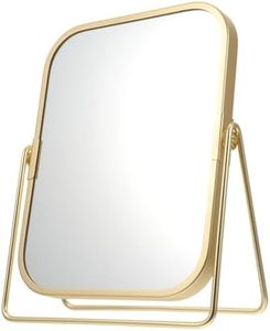 BIUDECO Desktop Vanity Mirror Vintage Makeup Mirror Gold Vanity Mirror Gold Framed Mirror Gold Desk Mirror Desk Topper Small Desk Mirror Decor Double Sided Metal Dressing Table to Rotate