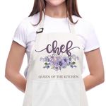 Auomily Personalized Custom Aprons Floral Initial Design w/Name for Men Women Custom Aprons for Chef Cook with Pockets Gift, Lilac, 30"x 25"