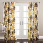 Lush Decor Room Darkening Window Curtain Panel Pair Leah Floral Insulated Grommet, 84" L, Yellow and Gray