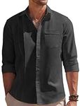 COOFANDY Men Linen Shirts Guayabera Cuban Shirts Long Sleeve Dress Shirts Beach Wedding Shirts