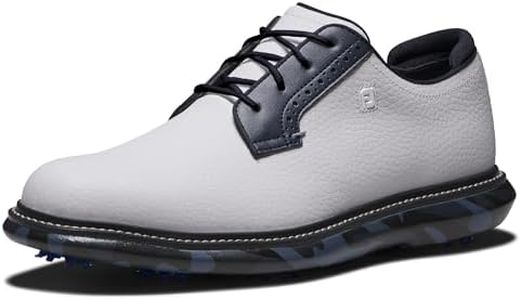 FootJoy Men's Traditions Blucher Golf Shoe, White/Navy Camo, 9.5, Previous Season Style