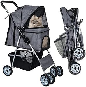 Dog Stroller for Small Dogs,Pet Stroller Strolling Cart 4 Wheels Folding Pet Gear Lightweight Waterproof with Storage Basket for Puppy Small Medium Dogs Cats for Travel (Grey)