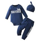 Newborn Infant Baby Boy Outfits Little Brother Print Romper Bodysuit+Pants+Hat Clothes Set Blue Newborn