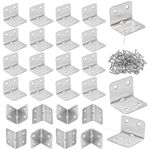 24 PCS Corner Brackets for Wood, Right Angle Bracket with Screws L Shaped Stainless Steel Corner Brace 90 Degree Plate Fastener Brackets for Furniture Shelf Fence Fixing