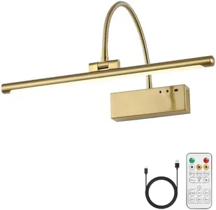 JOOSENLUX Rechargeable Picture Light with Remote Control - 3 Color Temperatures, Timer, Flexible Neck for Artwork & Piano Lighting, 5000mAh Battery, Brass Finish 2700K CRI95+