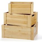 Hacaroa Set of 3 Bamboo Nesting Storage Crates with Handles, Decorative Rustic Nesting Boxes, Stackable Storage Container Bins Crate for Organizing, Display, Decor, Bedroom, Office, 3 Sizes