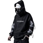 XYXIONGMAO Streetwear Techwear Hoodie Tactical Mens Black Urban Hip Hop Japanese Sweatshirt, Black, Small