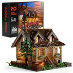 Funwhole Wood-Cabin Building Blocks with LED Lights - Construction Building Model Set 2097 PCS for Teen and Adults with LED Lighting Kit