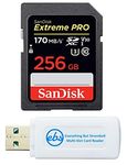 SanDisk Extreme Pro 256GB SD Card for Camera Works with Nikon Z7 II (Z 7II), Z6 II (Z 6II) - SDXC UHS-I Card (SDSDXXY-256G-GN4IN) Bundle with (1) Everything But Stromboli Micro & SD Memory Card Reader