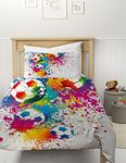 MUSOLEI Football Single Duvet Covers Set Boys Sport Bedding Sets for Kids/Children/Girls Multi-Colored Graffiti Quilt Cover Matching Quit Cover 135X200cm + 1 Pillowcase 50X75cm Soft Microfiber