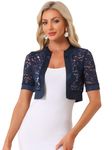 Allegra K Bolero Shrug for Women Halloween Costume Satin Panel Short Sleeve Lace Cardigan Dark Blue M