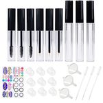 Kare & Kind 9 pcs. Empty Refillable Mascara Tube, Eyeliner Bottle, Lip Gloss Vials - Containers with Wands, Brushes, Rubber Inserts, Mini Dropper and Mini Funnel - Labels Included - (3.5 ml) (4 ml)