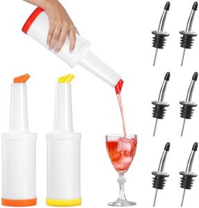 Winter Shore Botellas Plastico para Zumos de Frutas y Licores [Pack de 9] - Utensilios de Bar con 3 Vertedores de 1 L y 6 Boquillas de Acero Inoxidable - Botellas Reutilizables de Calidad Alimentaria