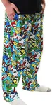 Super Mario Brothers Luigi Bowser Mens Button Fly Cotton Pajama Sleep Pants (Small, Blue/Multi)