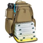 Piscifun Fishing Tackle Backpack with 4 Tackle Boxes Large Capacity Waterproof Fishing Tackle Bag with 4 Trays and Protective Rain Cover Khaki