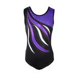 MORESAVE Gymnastics Leotards for Girls Sleeveless Sparkle Leotards Shiny Embroidery Athletic Ballet Dance Bodysuit One Piece Practice Unitards Jumpsuit for Kids Teens(Purple,5-6 Years)