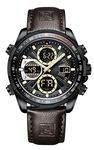 NAVIFORCE Digital Watch Men Luxury Leather Analog Quartz Waterproof Watches Fashion Business Chronograph Military Multifunctional Wristwatch (Black)